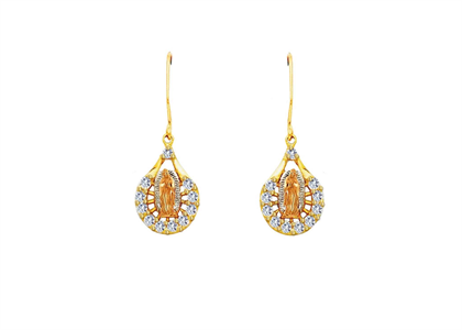 Three Tone Plated Virgin Mary CZ Earring